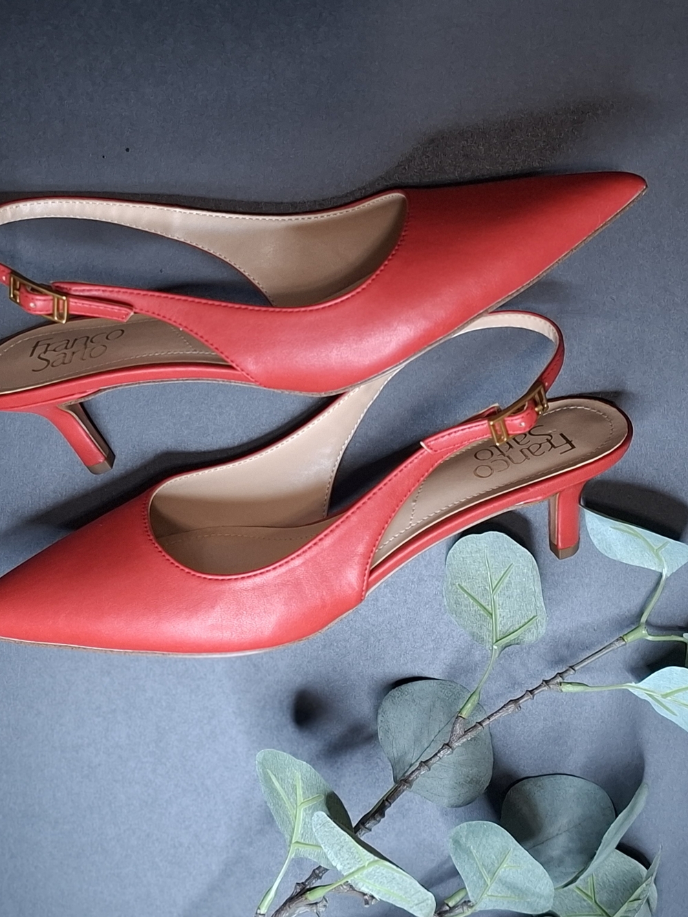 Franco Sarto Red Pointed-Toe Slingback Kitten Heels